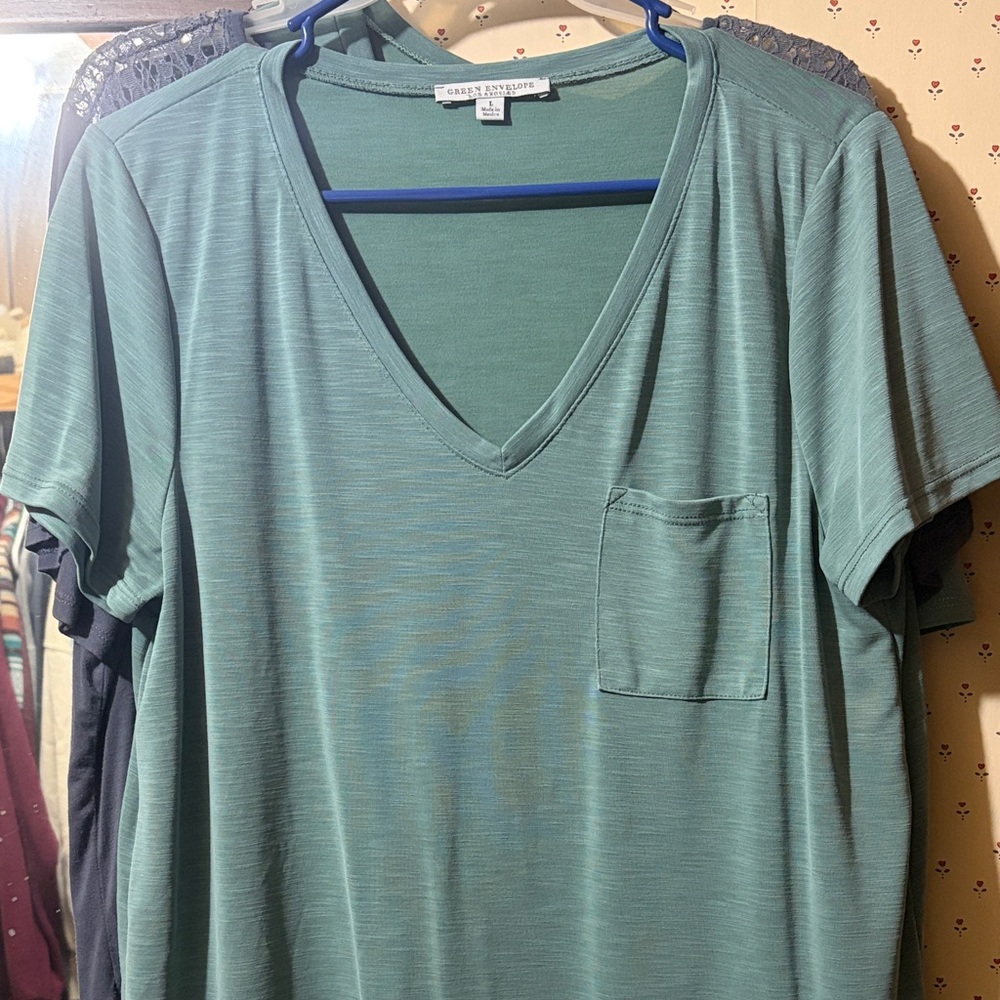 Caslon Teal V-Neck Tee with Pocket